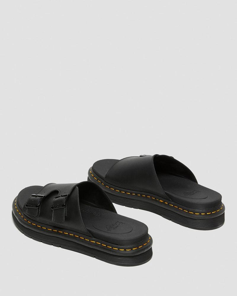 Black Men's Dr Martens Dax Men's Leather Slide Sandals | CA 634EBC